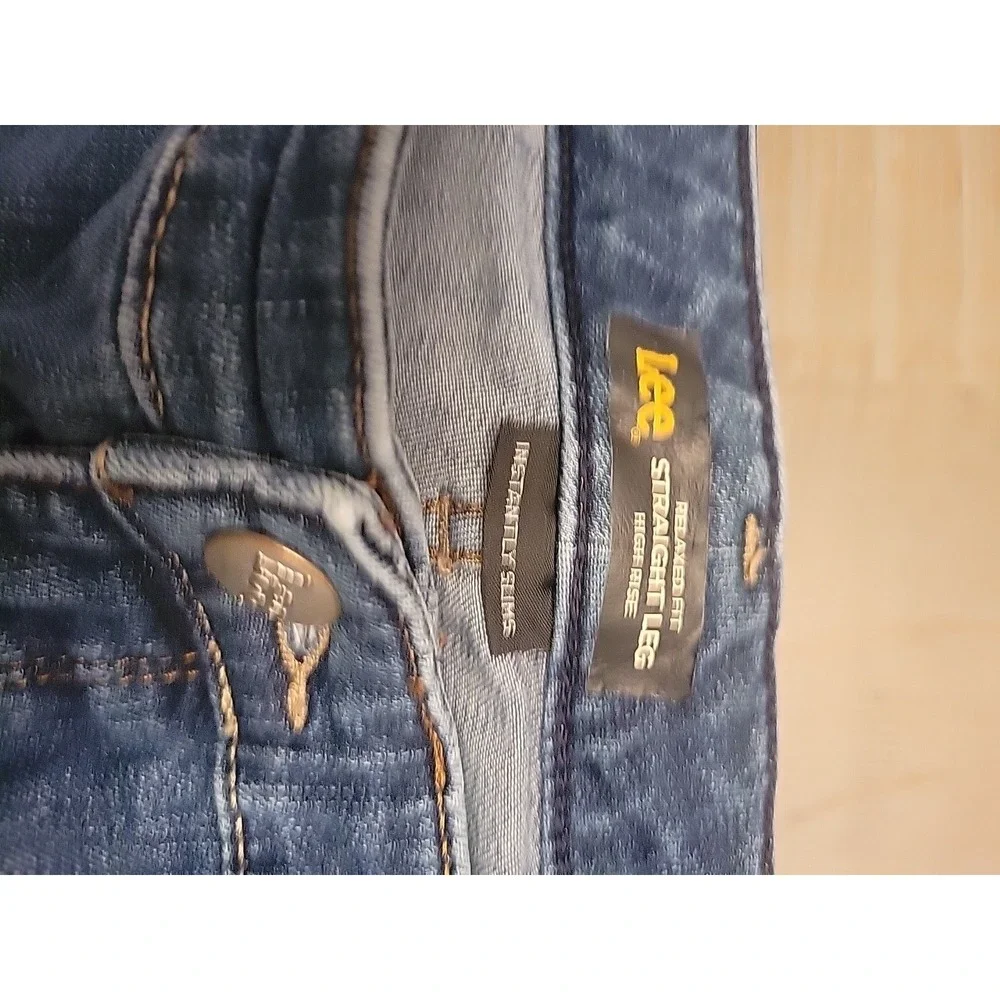 Vintage Lee Relaxed Fit High‎ Rise Mom Jeans Women's 34w Blue Straight Leg
